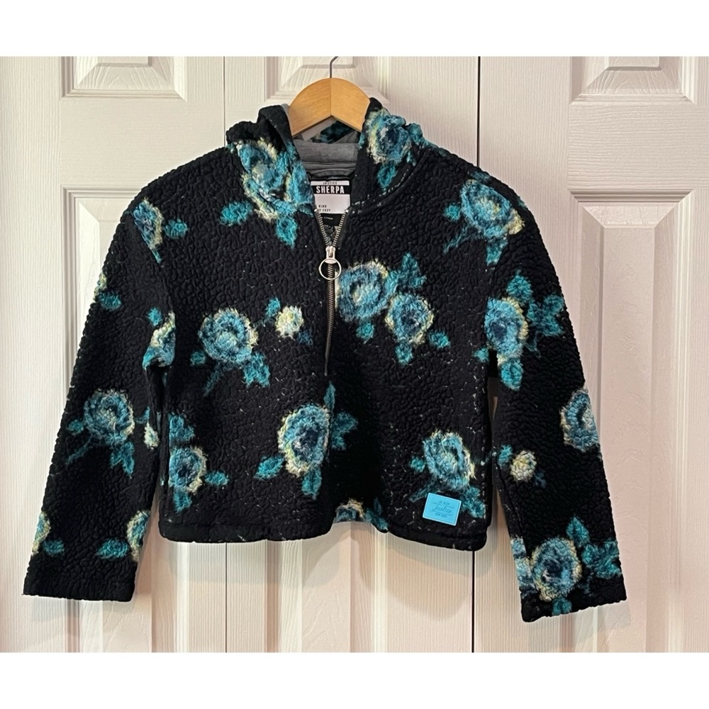 Justice Navy Cropped Hooded Floral Sherpa Sweatshirt Girls 12